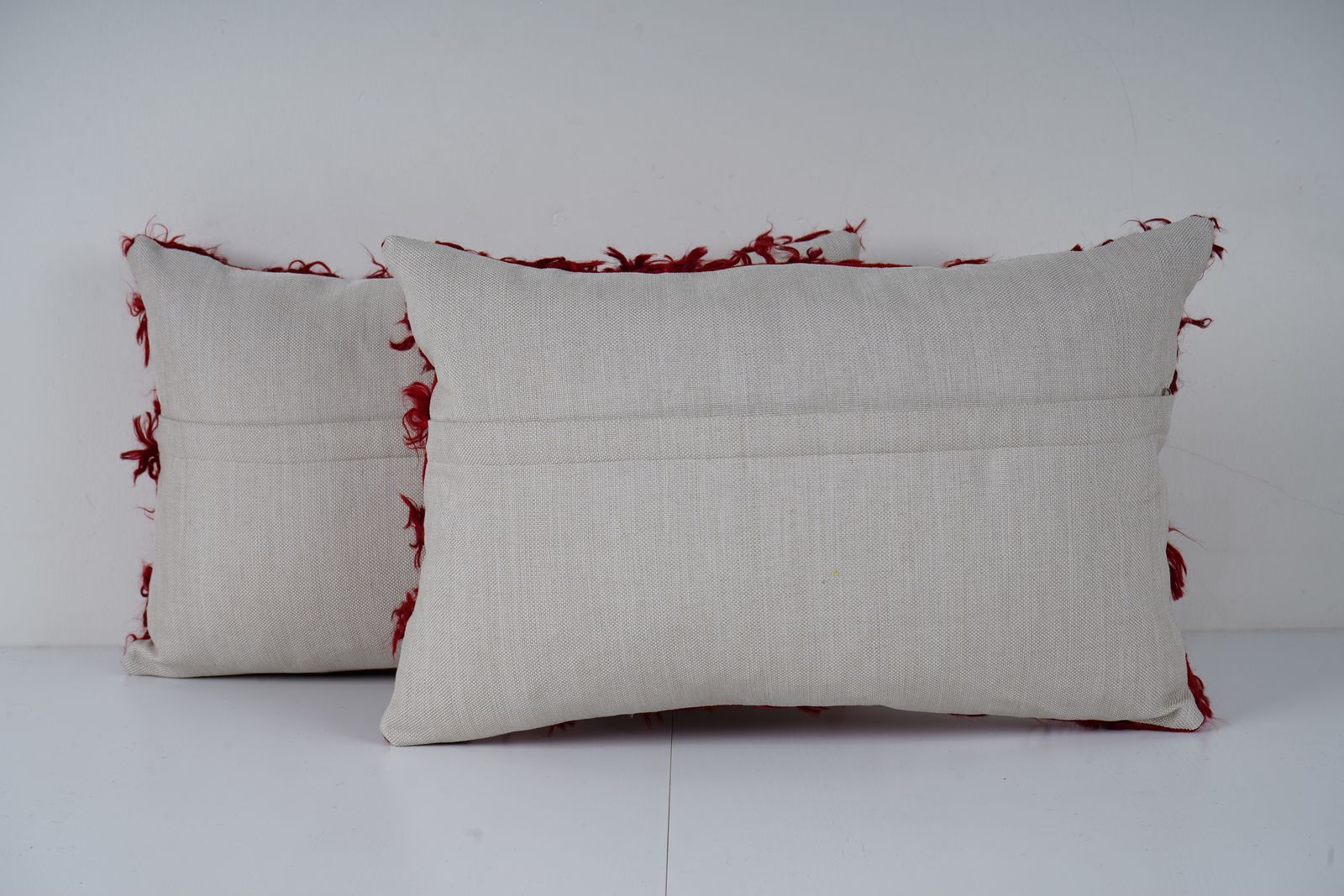 Handwoven Multi Color Turkish Flokati  Shagy Pillow Cover, Set Of Two Lumbar Giant Turkish Shaggy Tulu Pillow Cover photo for sale