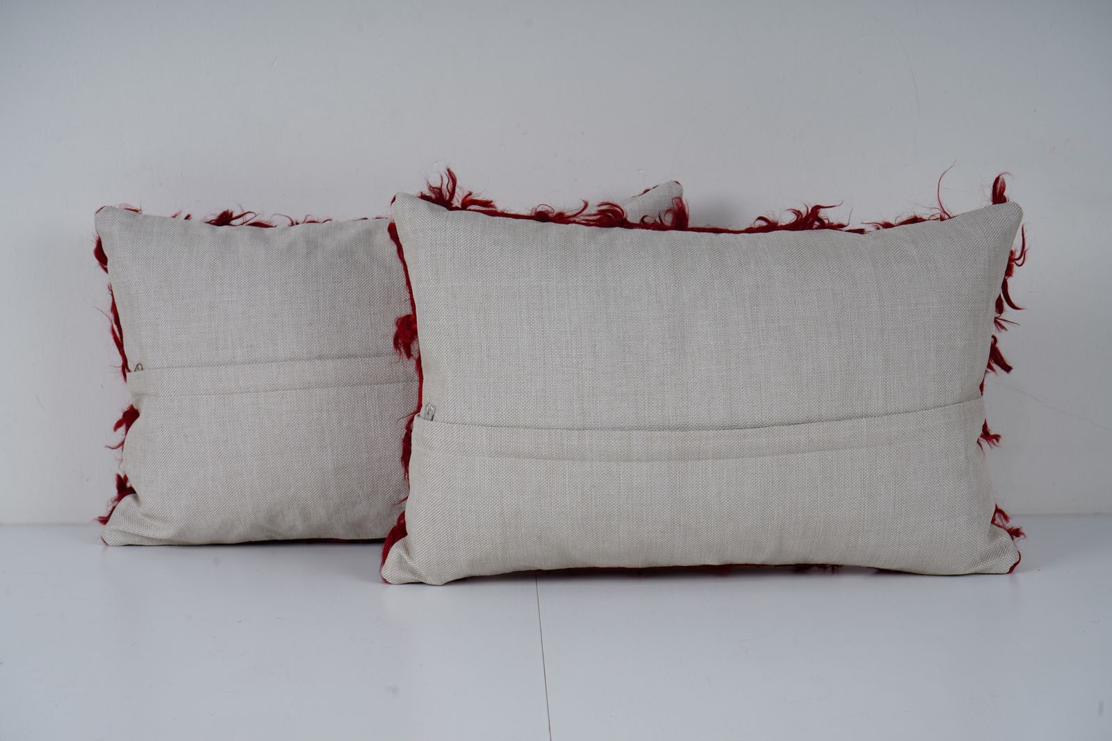 Red Flokati Pillow Cover, Handmade Turkish Tulu Lumbar Cushion, Set Of Two  Decorative Pillow photo furniture