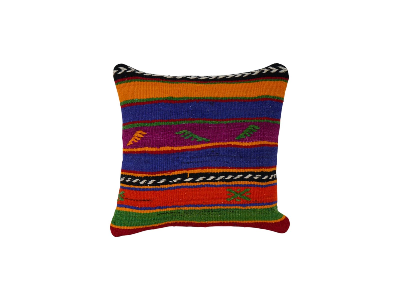 Handmade Vintage Kilim Pillow Cover: Striped Wool Tribal Cushion