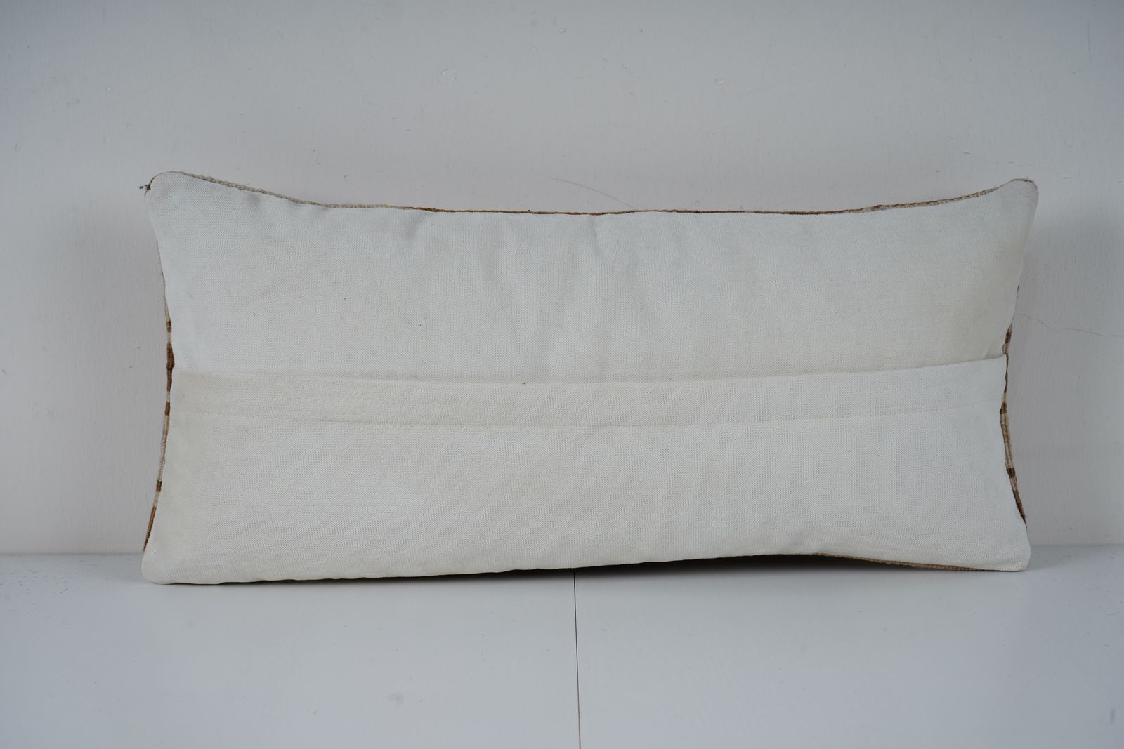 Turkish Kilim Lumbar Pillow Cover, Natural Beige Brown Striped Handmade Cushion photo furniture