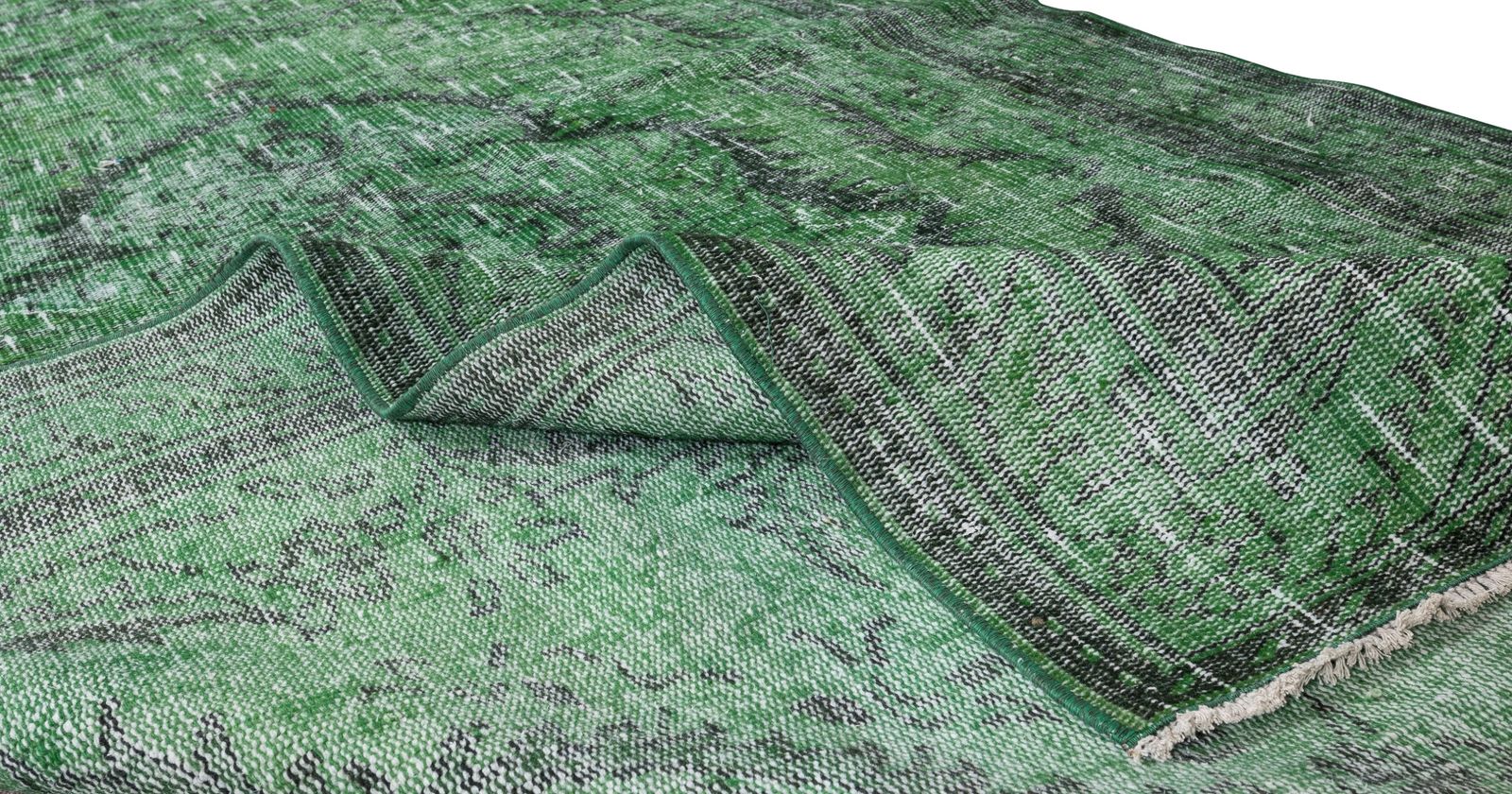 5.6x9.6 Ft Distressed Handmade Vintage Central Anatolian Rug Over Dyed In Green photo Textiles