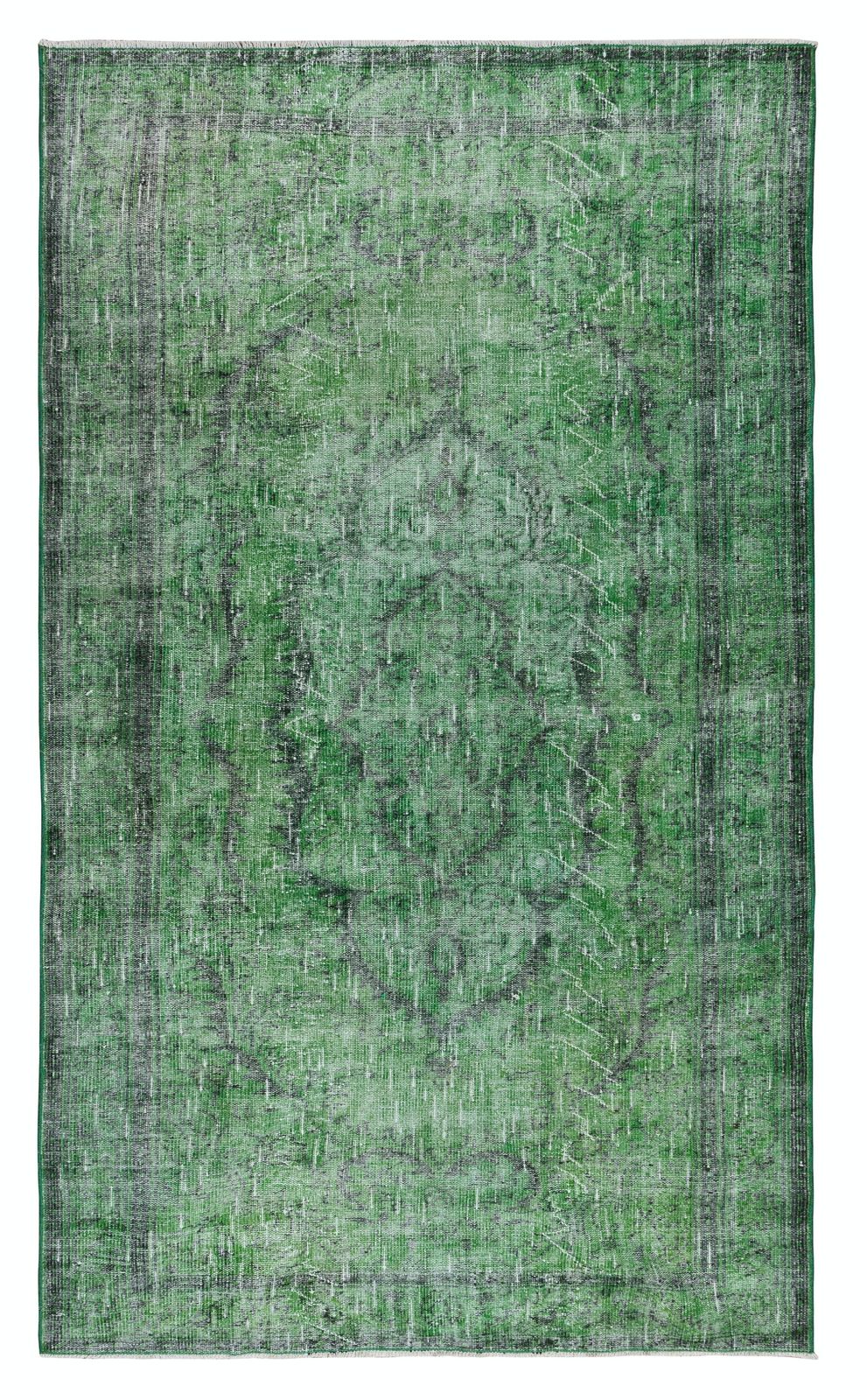 5.6x9.6 Ft Distressed Handmade Vintage Central Anatolian Rug Over Dyed In Green