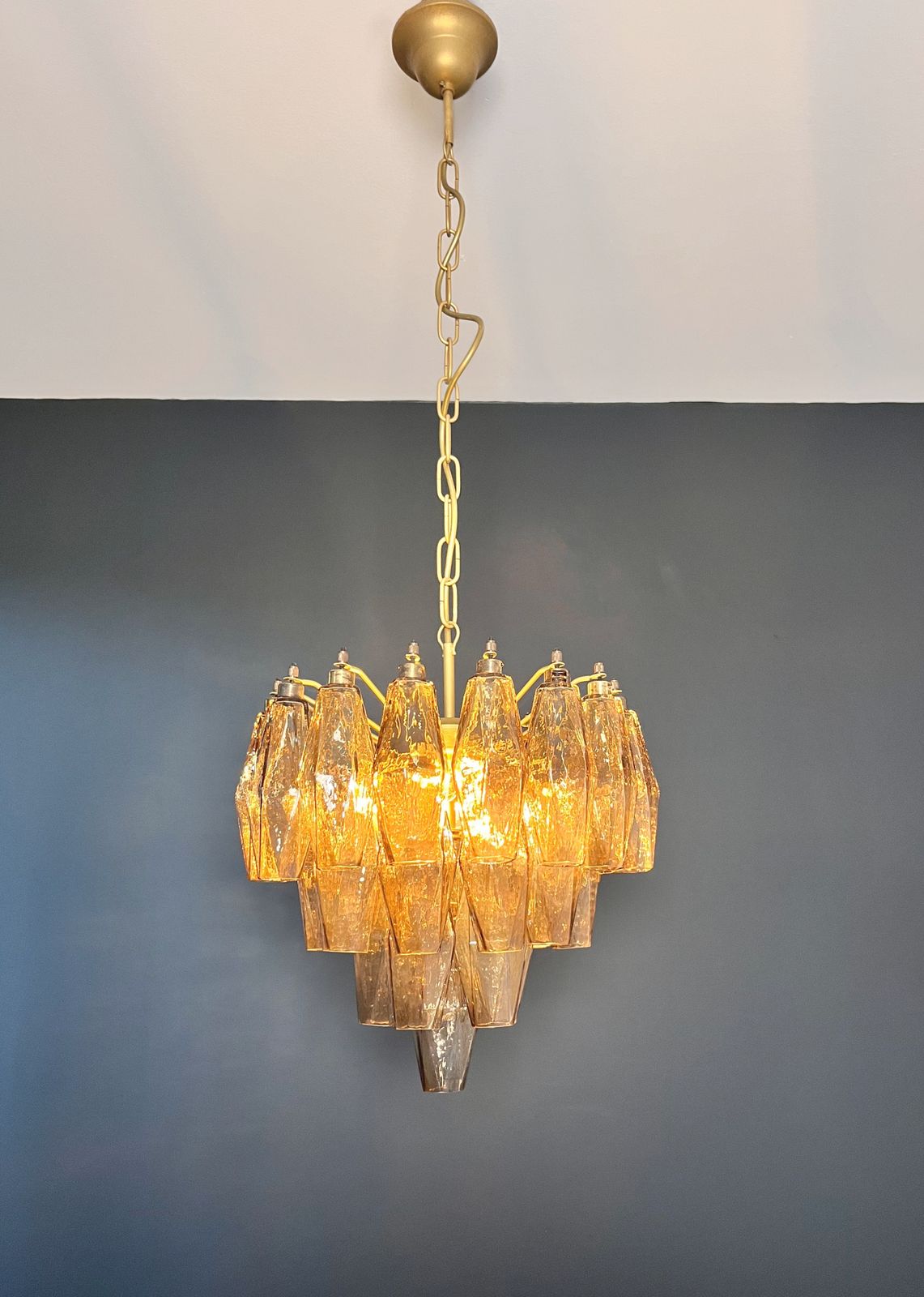 Elegant Murano Poliedri Chandelier   Carlo Scarpa Design   Smoked Glasses photo vintage