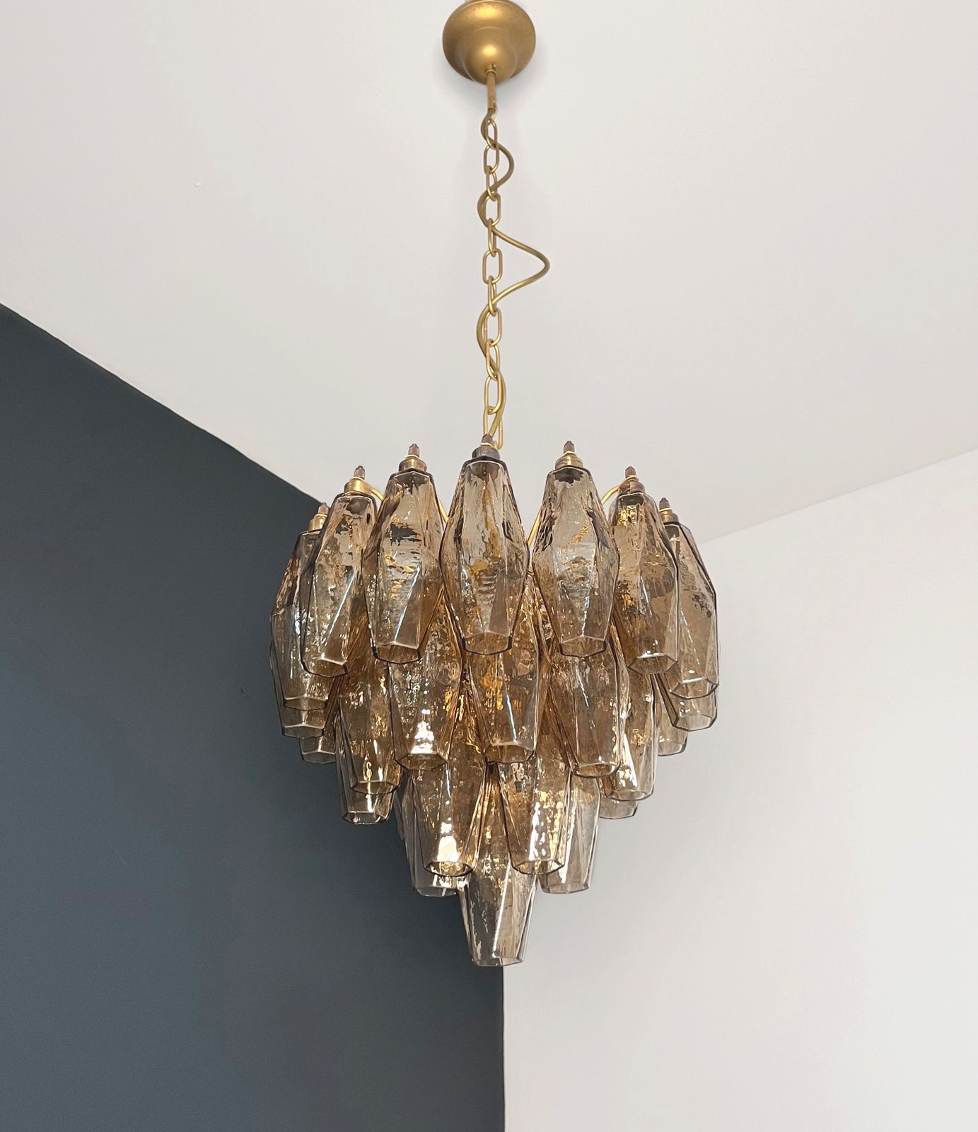 photo vintage Elegant Murano Poliedri Chandelier   Carlo Scarpa Design   Smoked Glasses