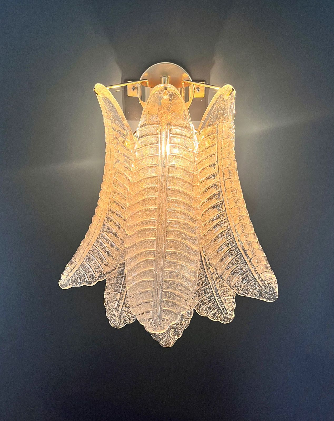 Pair Of Vintage Murano Felci Wall Sconces – Gold Glass Petals photo Lighting