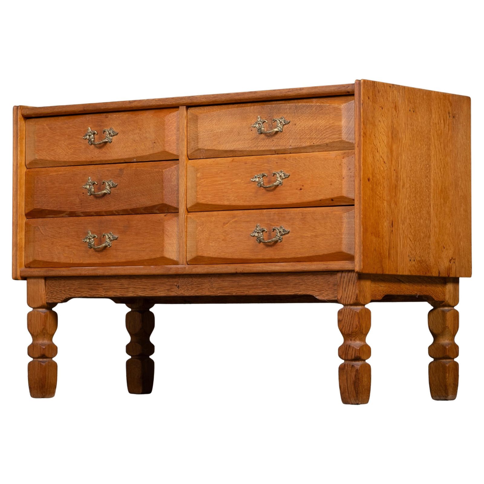 Brutalist Oak Chest Of Drawers By Henning Kjærnulf, 1970s