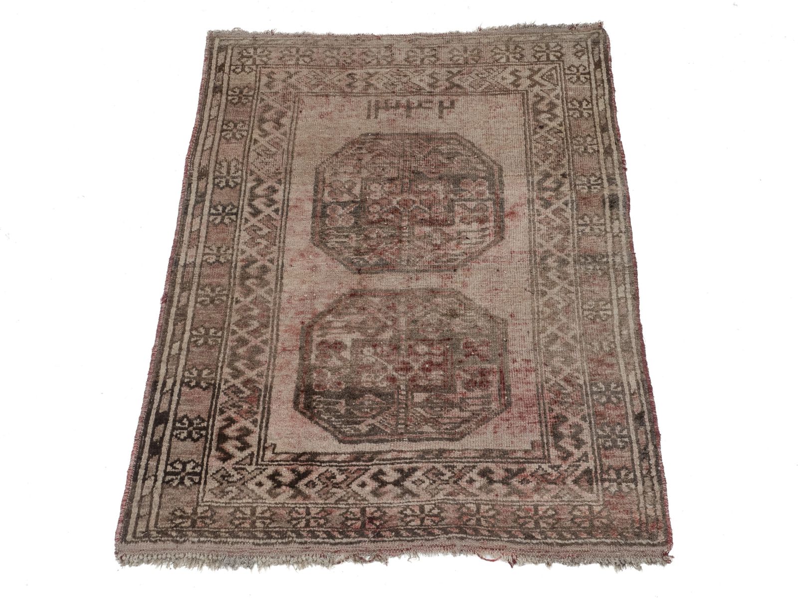 Antique Afghan Aqcha Wool Rug, Dated 1347 Ah (Circa 1928) – Soft Faded Patina, 3'11' X 2'11" photo 195.0