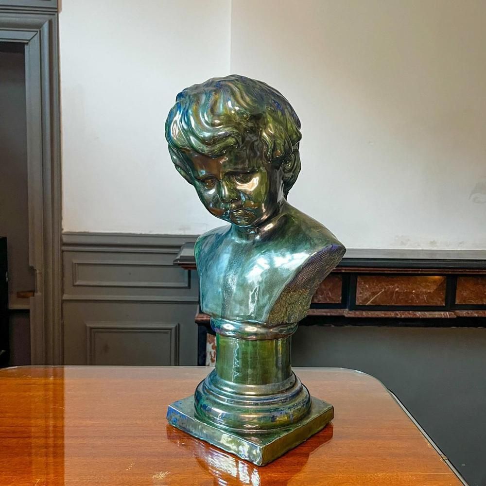 Bust Of A Young Boy In Salted Stoneware By Louis Gustave Cambier & Roger Guerin, 1925 photo for sale