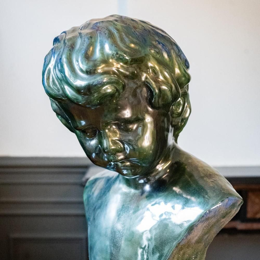 Bust Of A Young Boy In Salted Stoneware By Louis Gustave Cambier & Roger Guerin, 1925 photo vinterior