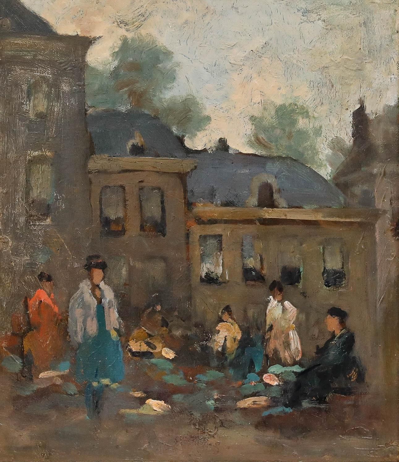 Attrib. Gerrit Stegeman (1858 1940) Early 20th Century Oil, Street Scene photo furniture