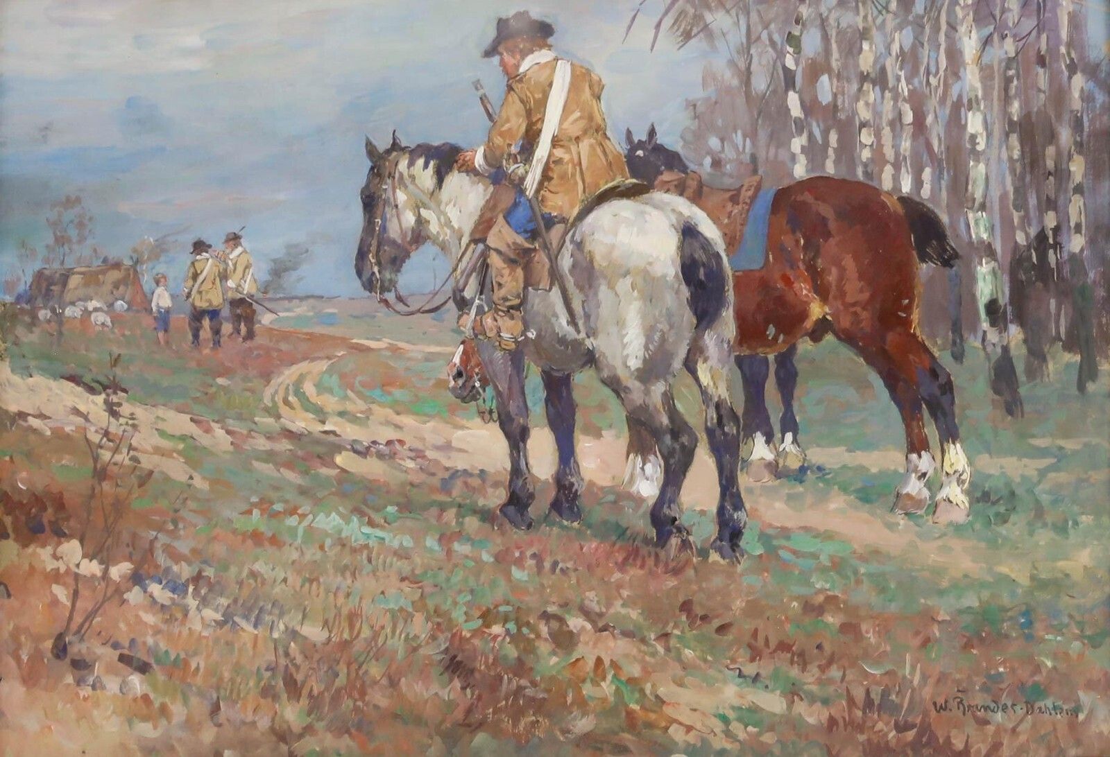 Willy Brandes (1876 1956) Early 20th Century Gouache, Mercenaries On Horseback photo furniture