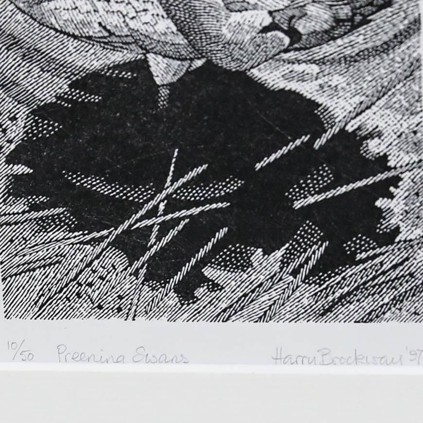 Harry Brockway (1958 2024) 1997 Wood Engraving, Preening Swans photo 175.0