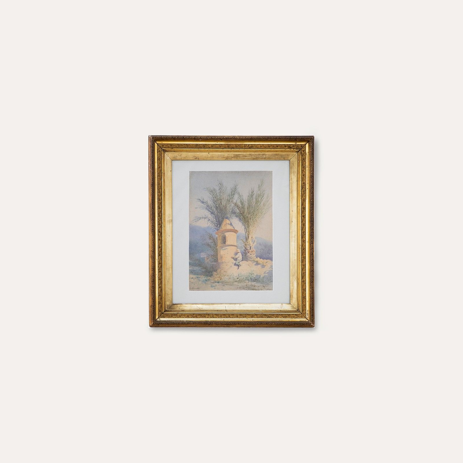 Giovanni Pinotti Framed Late 19th Century Watercolour, Climbing The Wall photo vintage