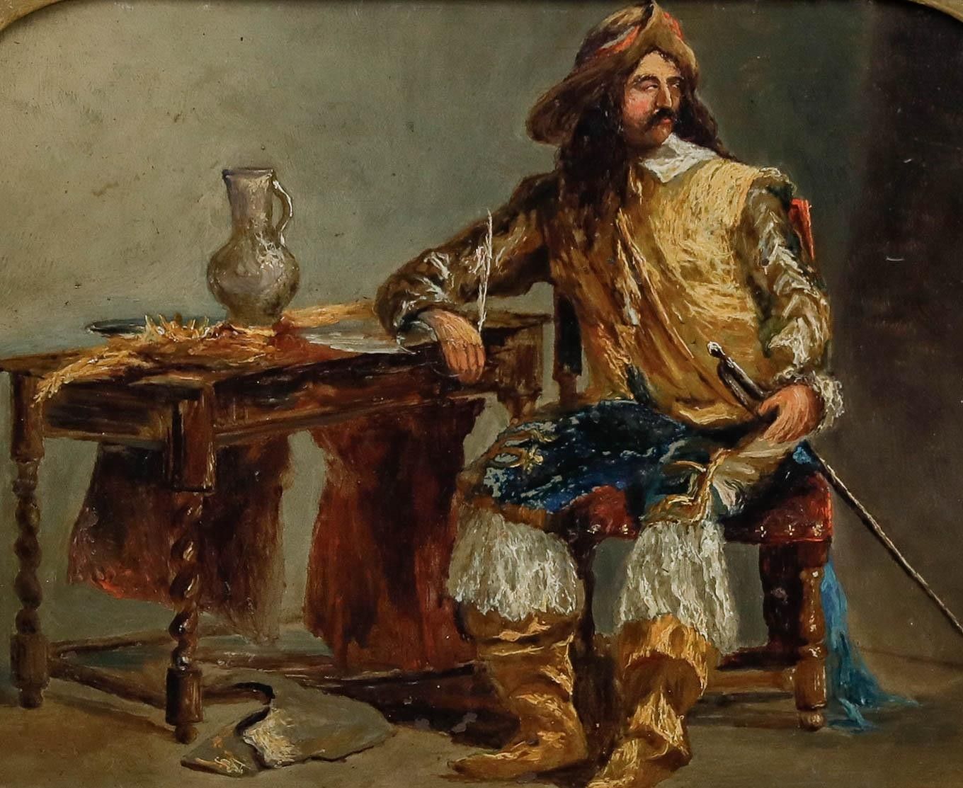 Follower Of F.H. Henshaw (1807 1891) Oil, A Cavalier At The Time Of Charles II photo furniture