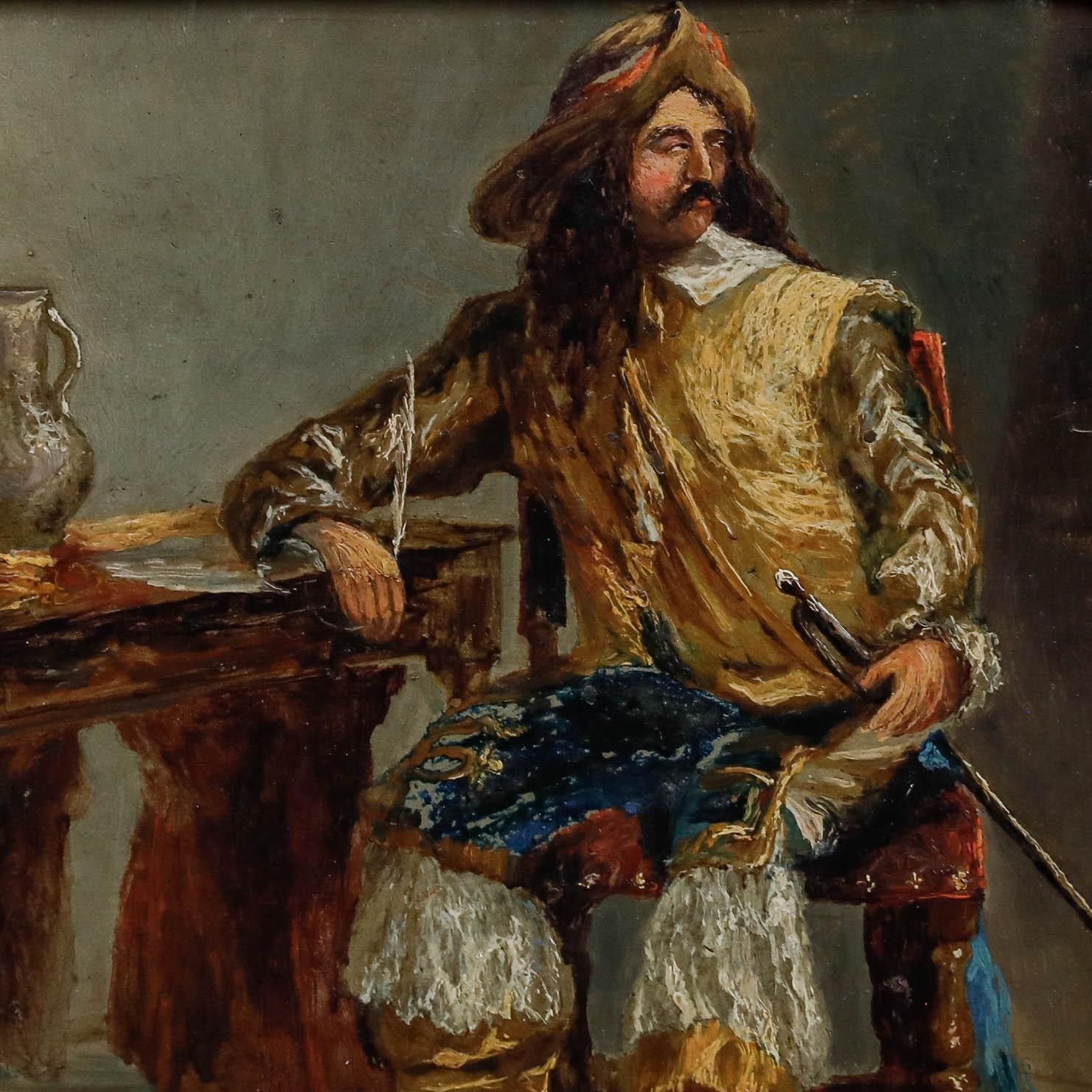 Follower Of F.H. Henshaw (1807 1891) Oil, A Cavalier At The Time Of Charles II photo Art