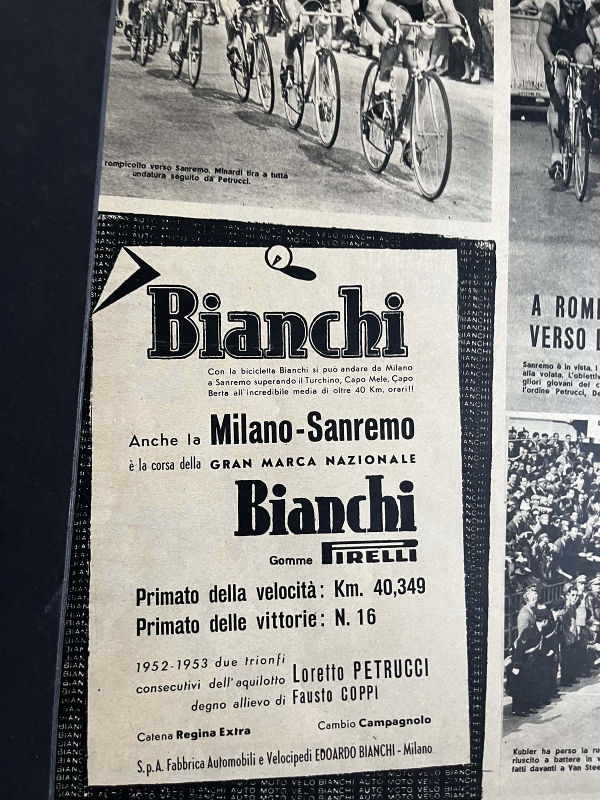 Milan San Remo Bianchi Magazine Original Artwork 1953 Fausto Coppi photo furniture