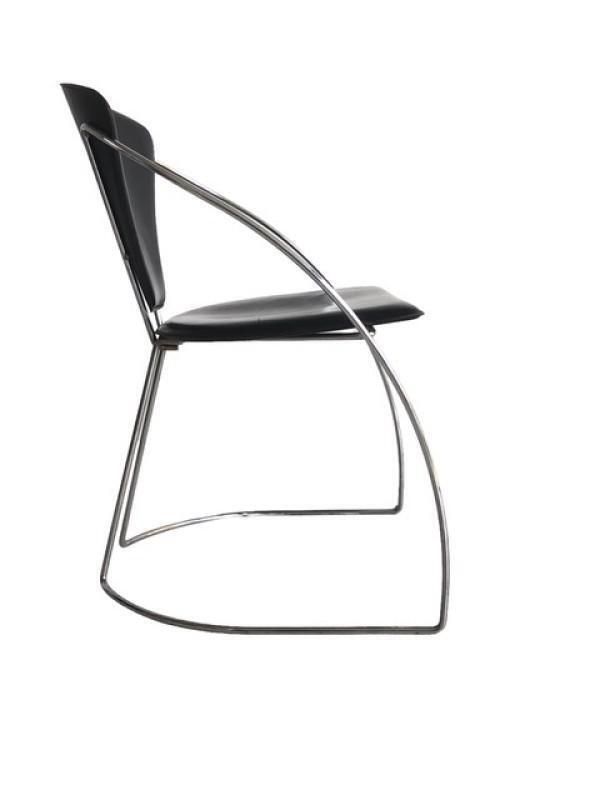 Vintage Chromed Steel & Black Skai Chairs, 1980s, Set Of 4 photo for sale