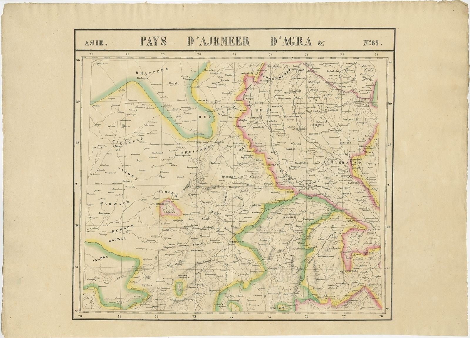 No. 82 Antique Map Of Northern India By Vandermaelen (C.1825)