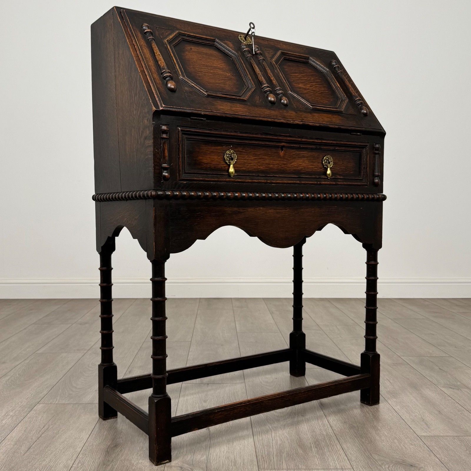 photo furniture Antique 20th Century Jacobean Style Bureau In Oak
