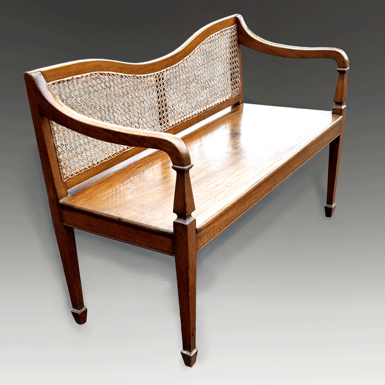Superb Antique Late 19thc French Fruitwood Caned Bench 118cm Wide photo for sale