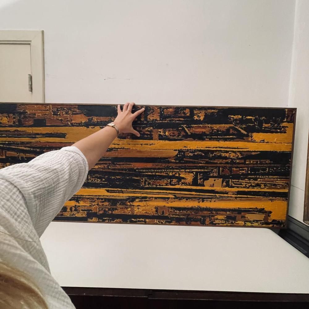 Serge Detriaux, Abstract Orange And Black Composition, Oil On Panel, 1998 photo furniture