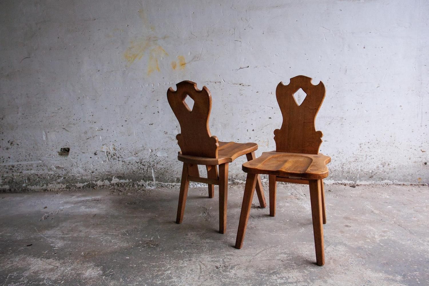 photo for sale Brutalist Oak Wooden Chairs, Set Of 2