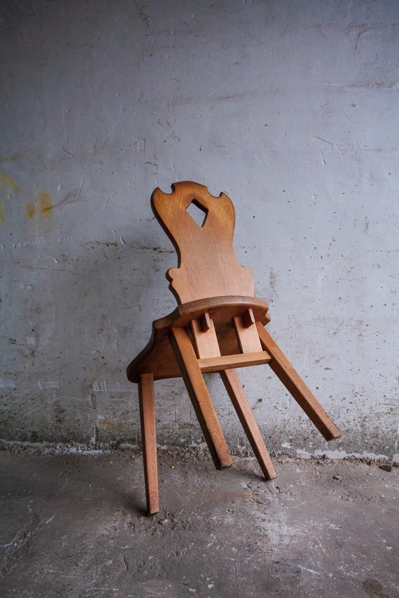 282.0 Brutalist Oak Wooden Chairs, Set Of 2 photo
