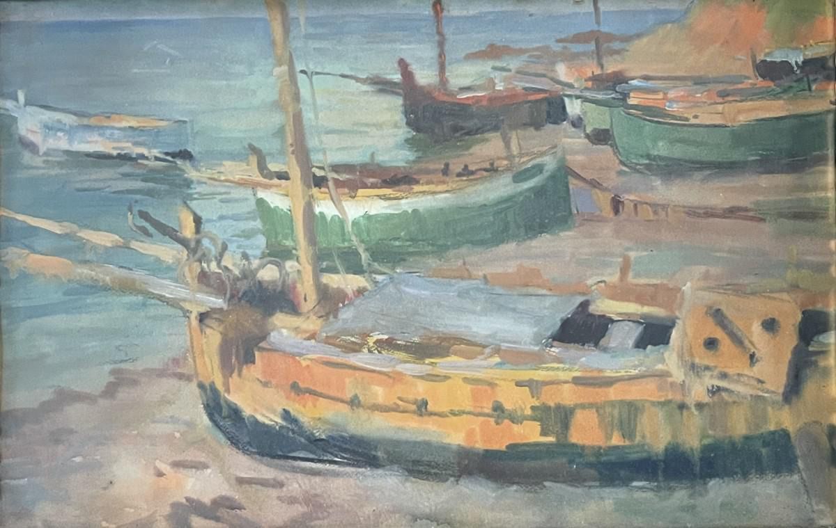 Jules Van De Leene, Stranded Boats, Gouache, Jaren 1920