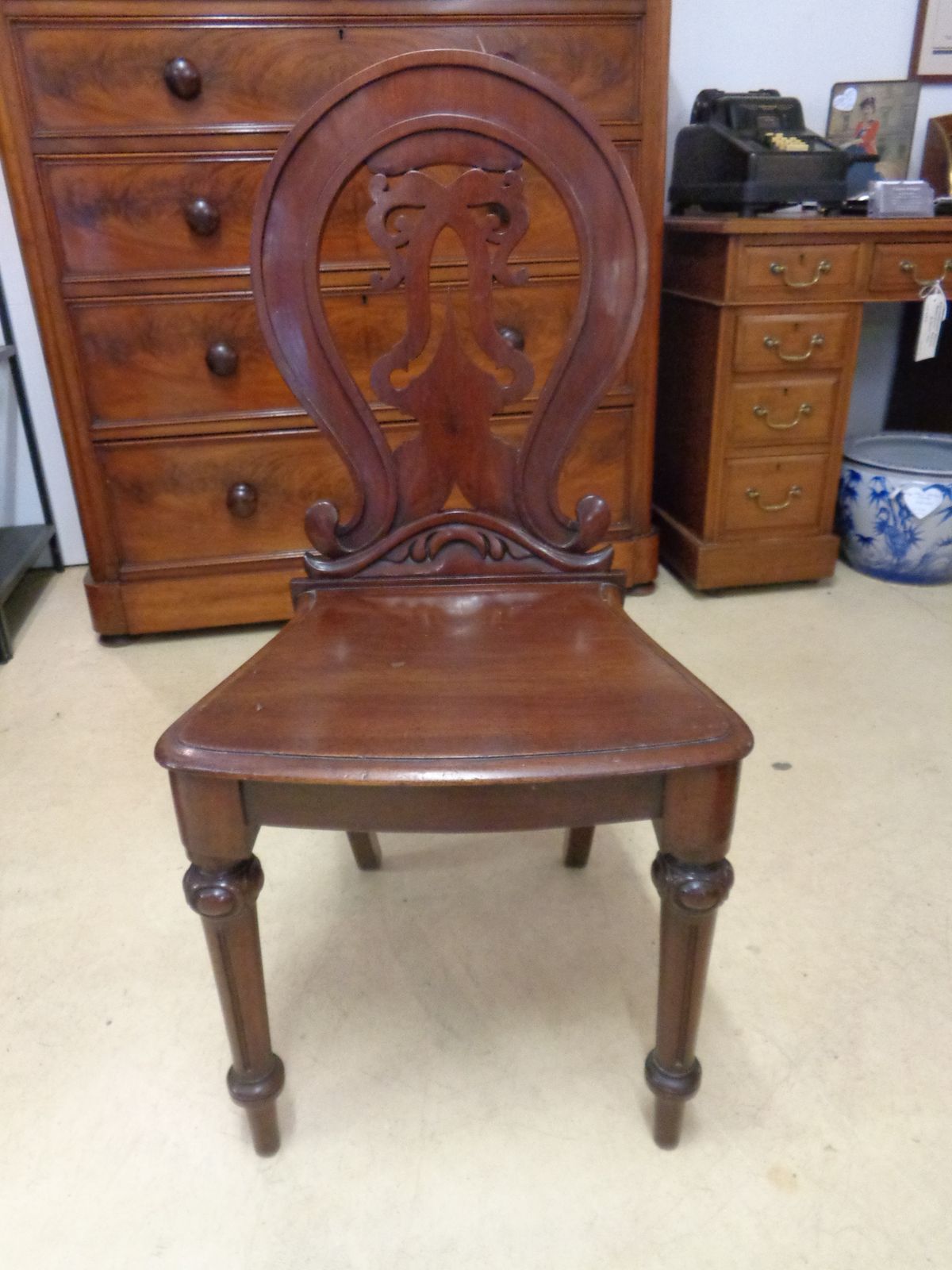 Heavy Mahogany Hall Chair, Mid 20th Century photo furniture