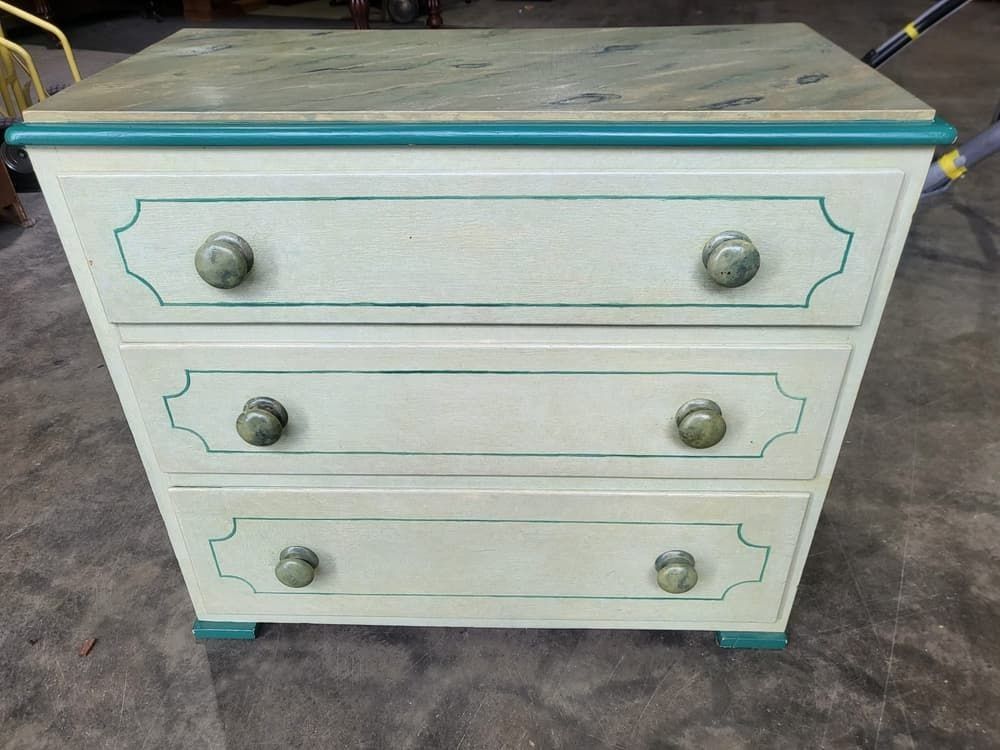 Antique Victorian Painted Small Low Chest Of Drawers