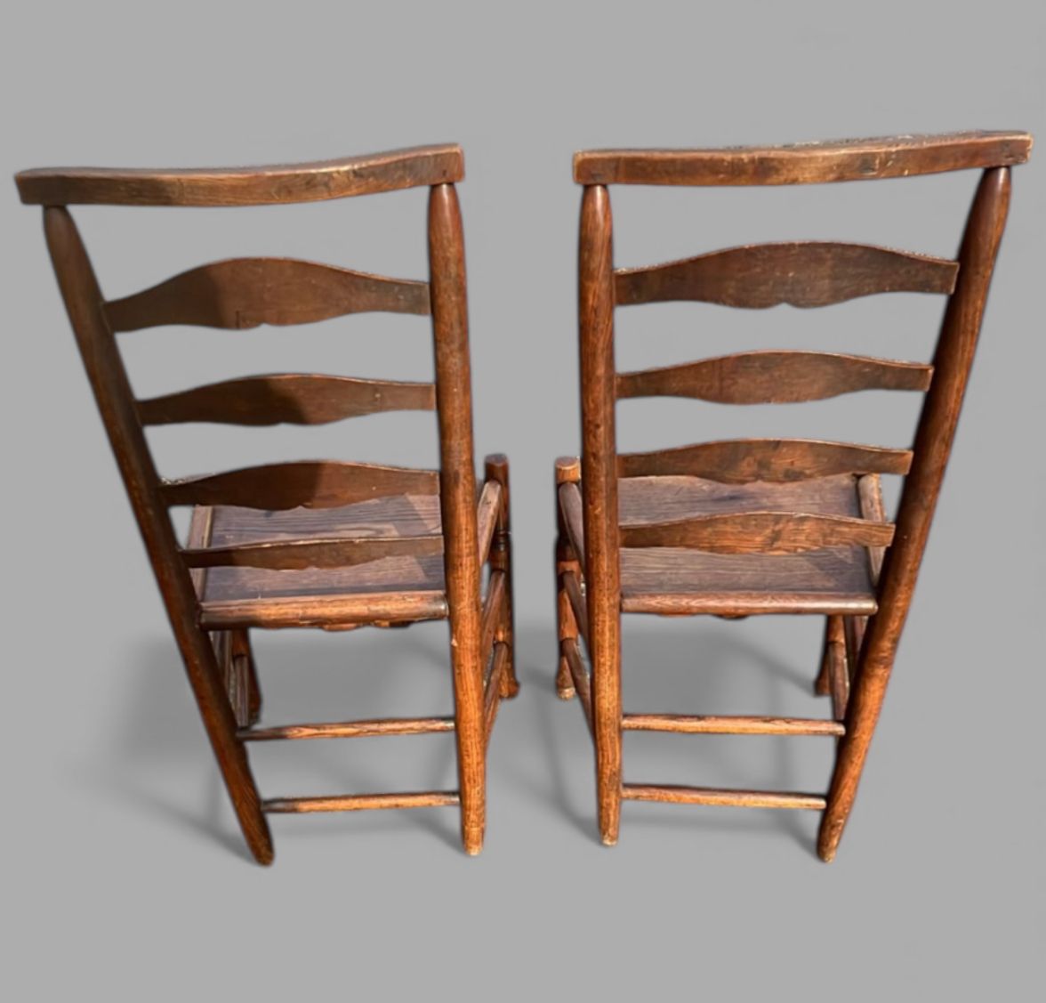 Pair Of Antique English Country Ladder Back Chairs (C.1890–1920) photo for sale