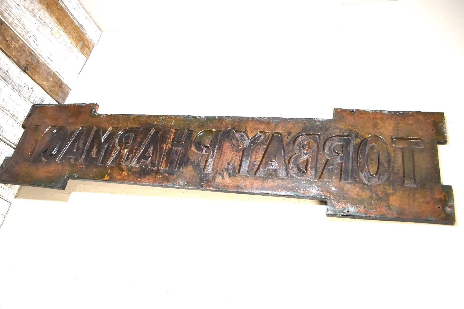 Historic Cast Copper Sign 'Torbay Pharmacy' C. 1890 1930 photo for sale