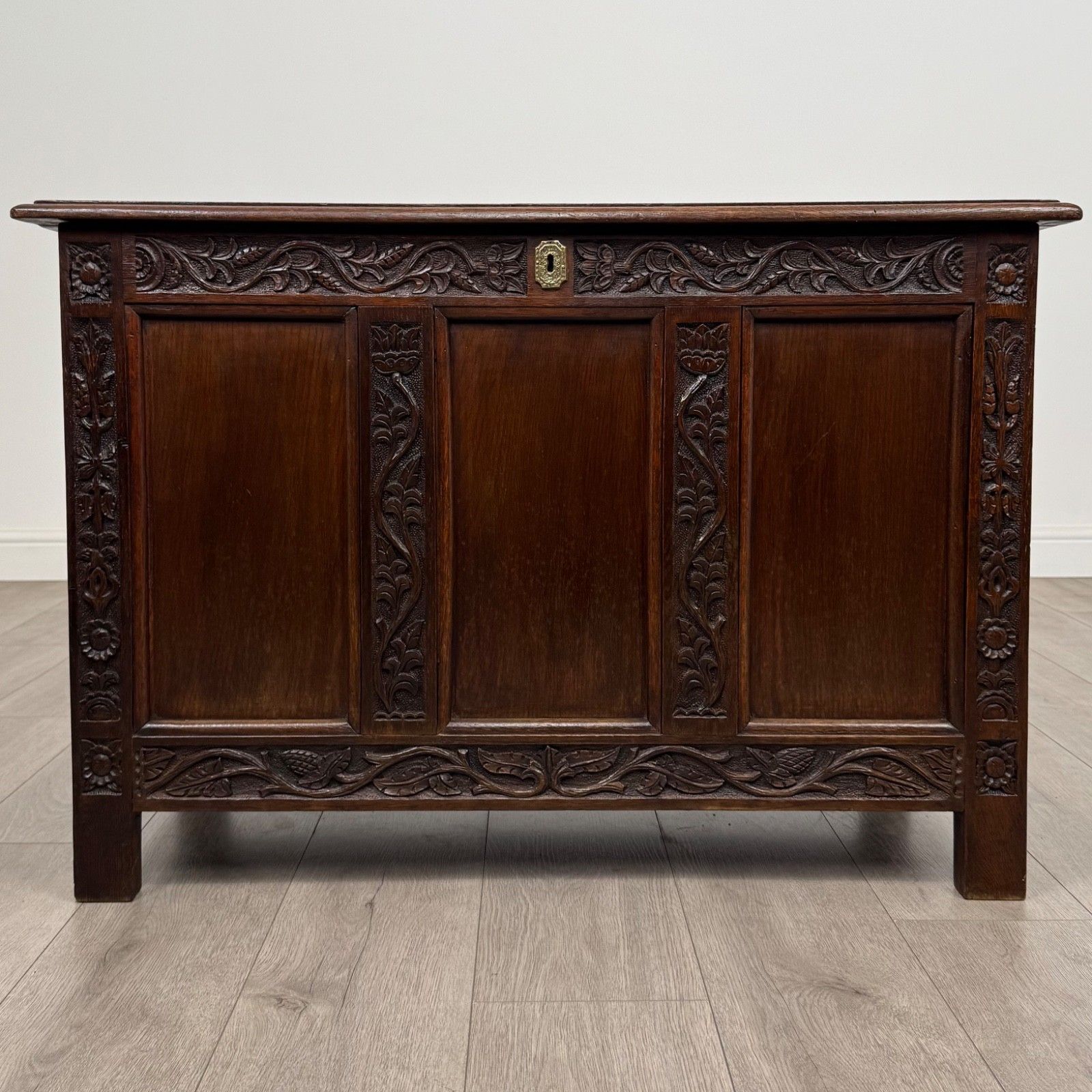 Antique 19th Century Good Quality Carved Oak Coffer