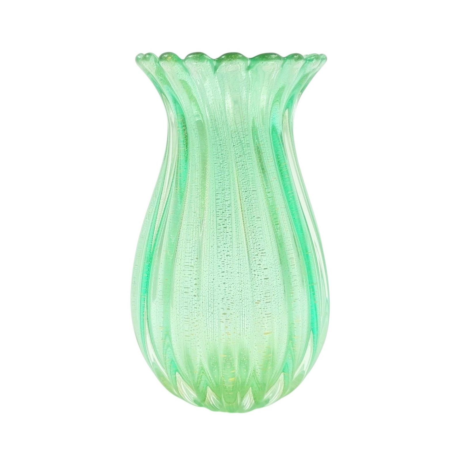 Mid Century Ribbed Murano Glass Vase With Gold Inclusions By Archimede Seguso For Seguso Vetri D'arte, Italy, 1950s