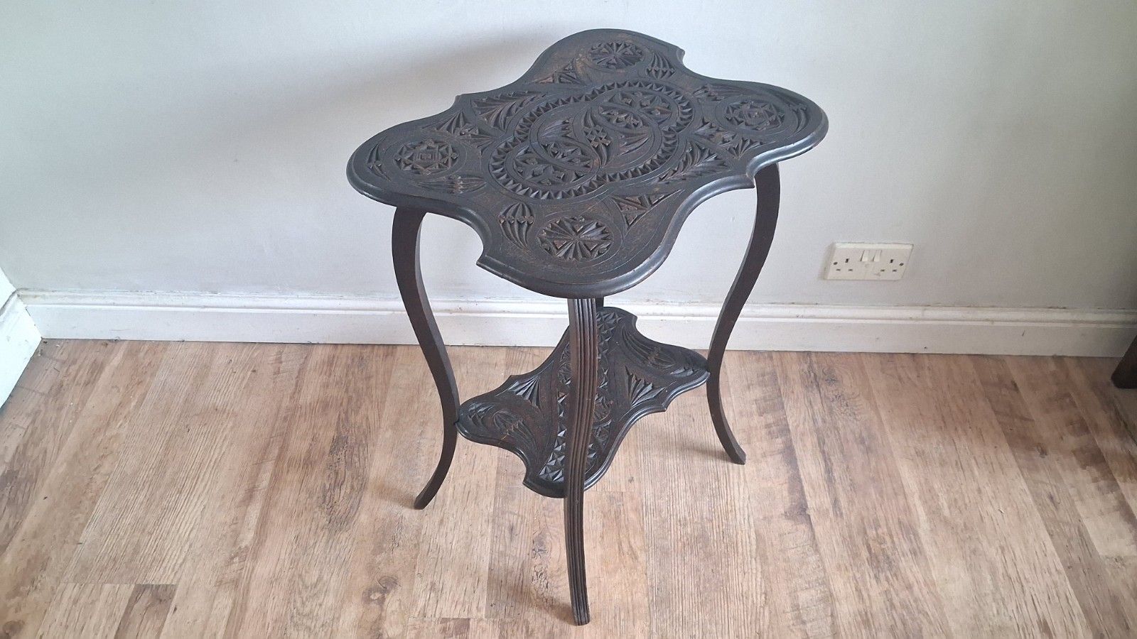 photo buy Arts And Crafts Ebonised Hardwood Japanese Carved Hall /Side/Lamp ..Table
