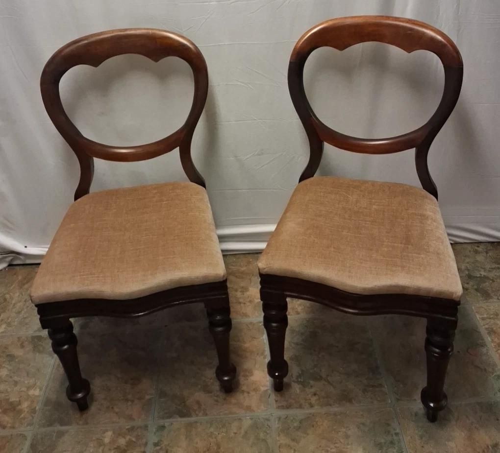 Pair Of Antique Victorian Mahogany Quality Balloon Back Side Chairs