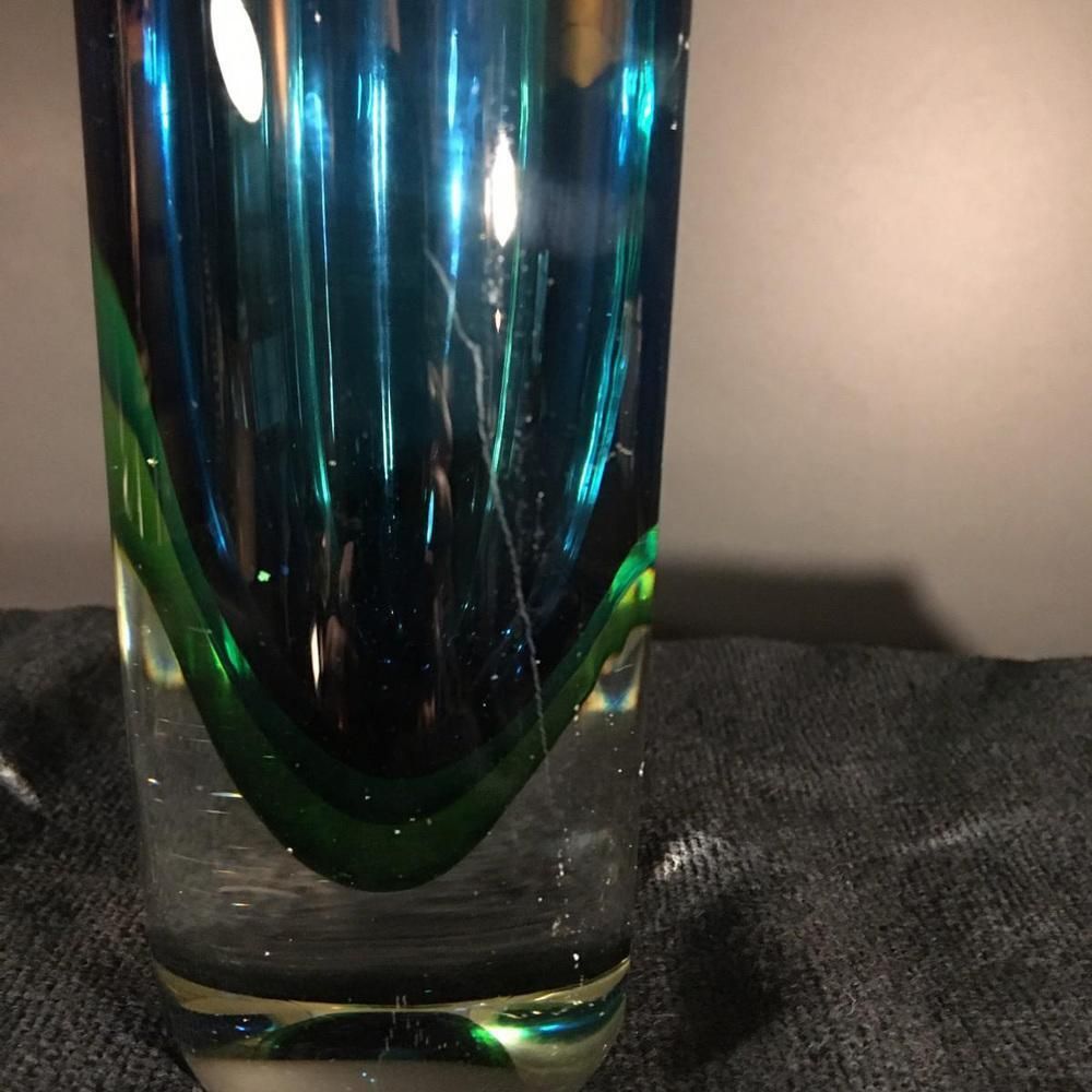 Blauw En Groen Sommerso Murano Glazen Vaas Van Flavio Poli Voor Murano, Ca. Jaren 1960 photo vintage