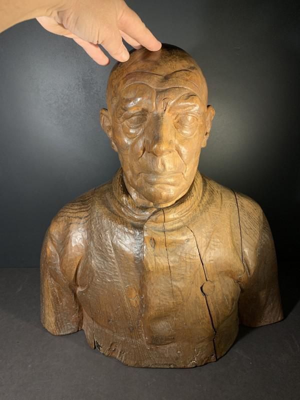 Frans Claessens, Life Size Bust Of Pablo Picasso, Carved Wood, 1930s photo for sale