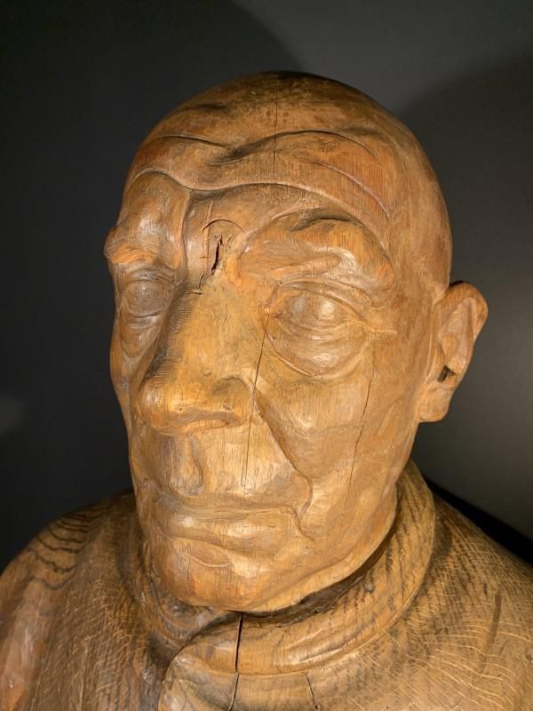 photo for sale Frans Claessens, Life Size Bust Of Pablo Picasso, Carved Wood, 1930s
