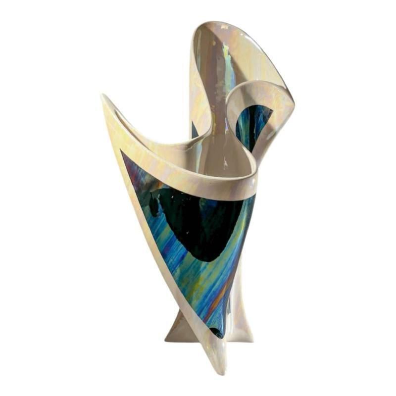 photo vintage Sculpturaal Iriserende Keramische Vaas, Jaren 1960–1970