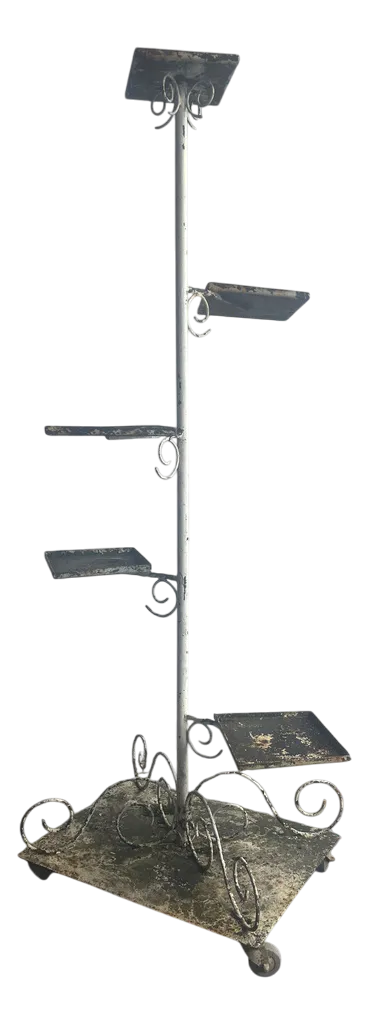 Vintage Metal Plant Stand On Wheels