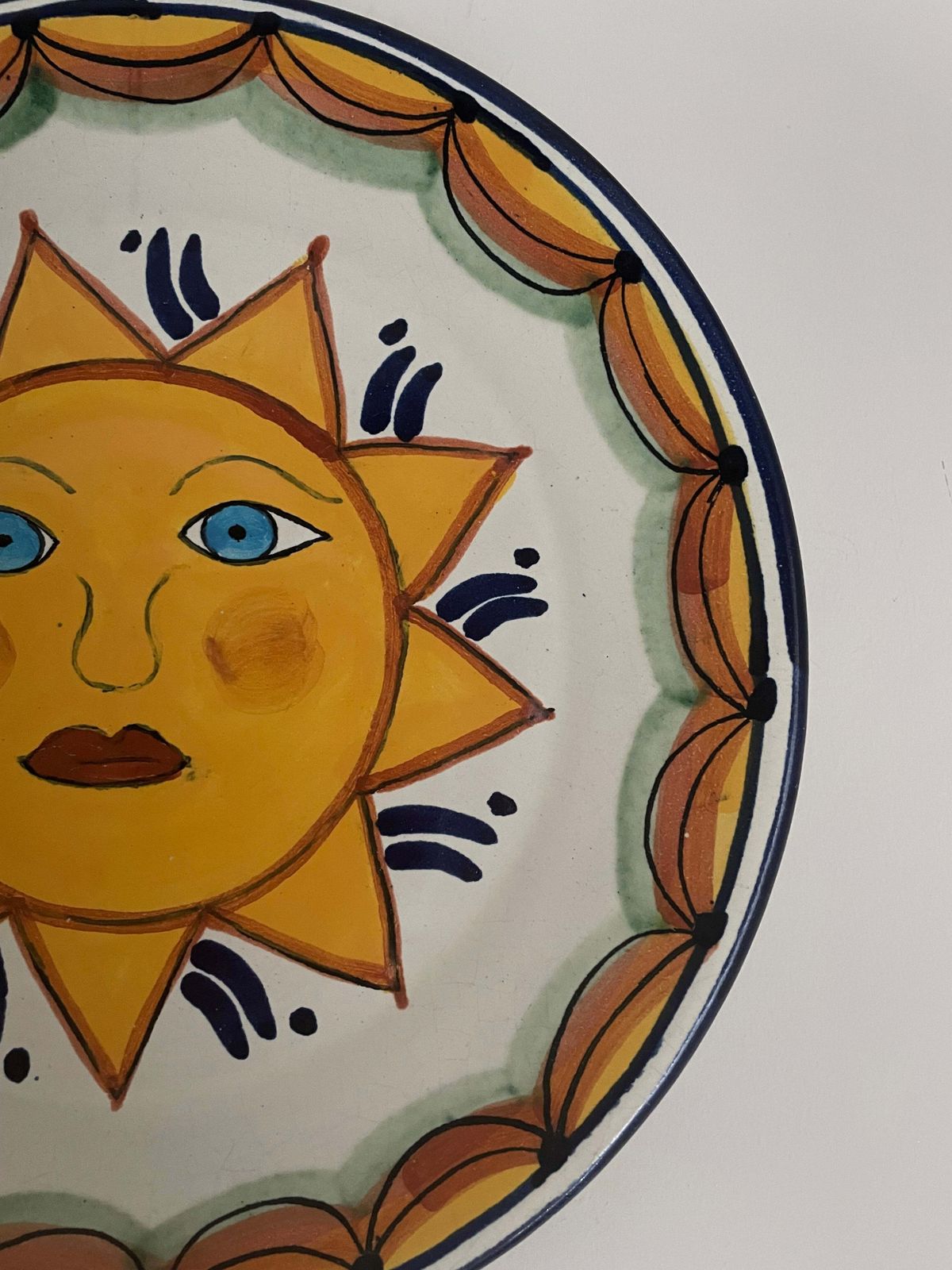 Vintage Hand Painted Mexican Wall Plate Of Sun photo vinterior