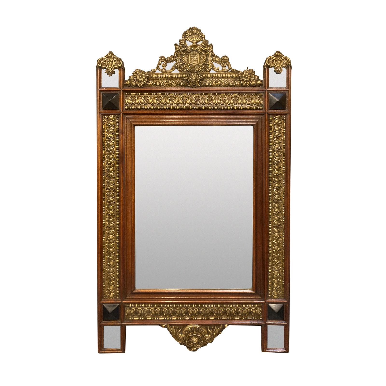 A XIX Century Flemish Mirror With Fine Repousse Brass