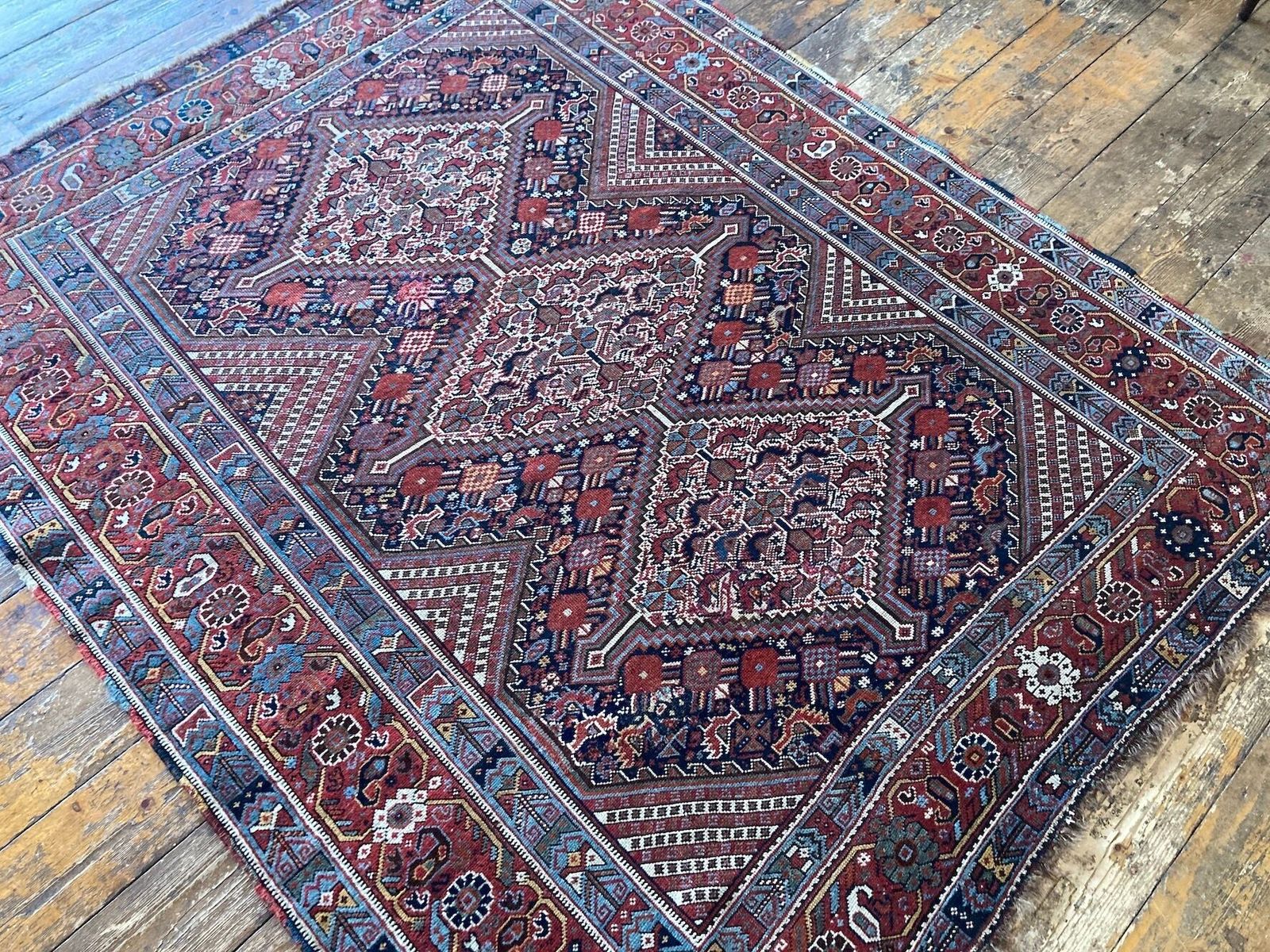 Antique Khamseh Rug 1.78m X 1.45m photo Textiles