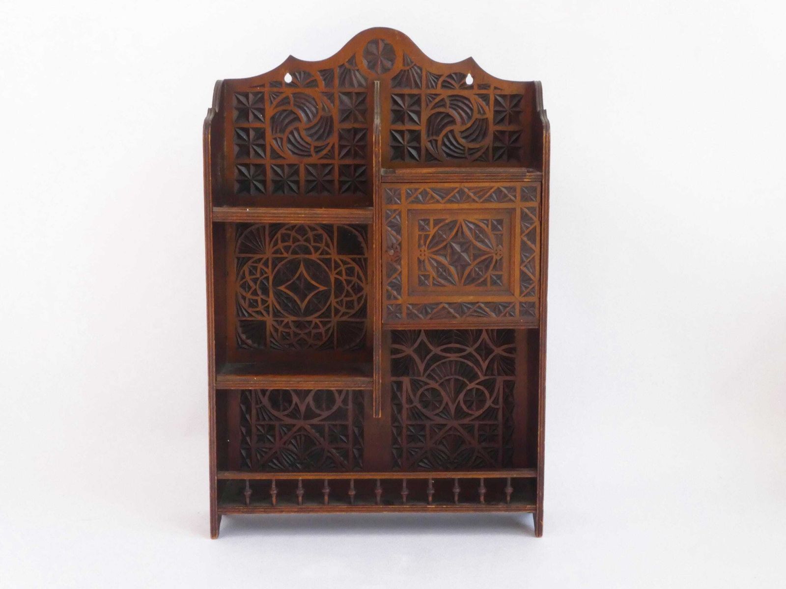 Antique Chip Carved Wooden Wall Cabinet With Shelves, Carved Wall Rack, Medicine Cabinet, Art Nouveau Wooden Wall Hanging, Farmhouse Decor photo furniture