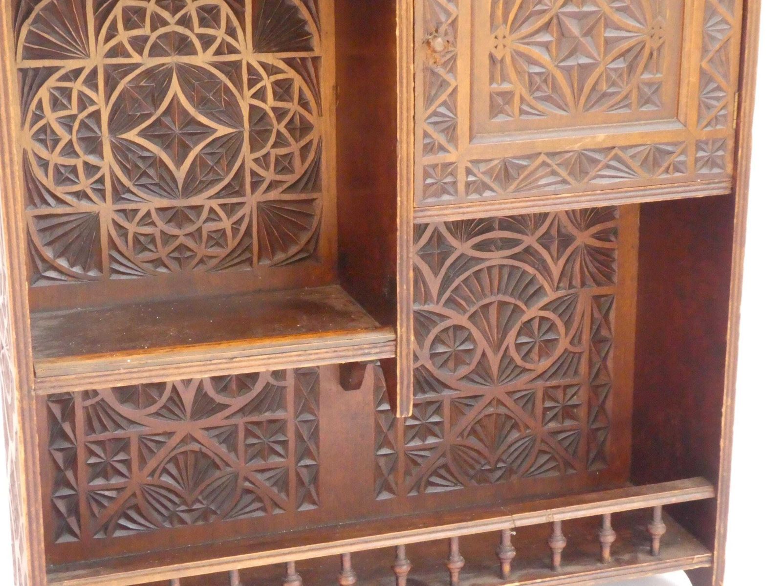 Antique Chip Carved Wooden Wall Cabinet With Shelves, Carved Wall Rack, Medicine Cabinet, Art Nouveau Wooden Wall Hanging, Farmhouse Decor photo Furniture