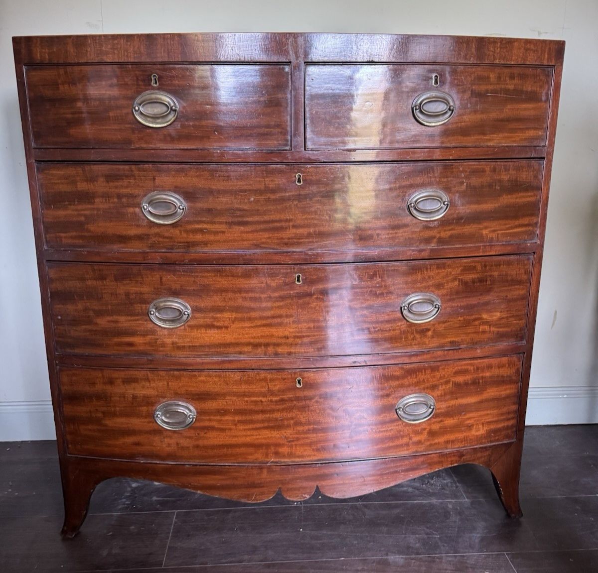 19th Century Mahogany Bow Fronted Chest Of Drawers