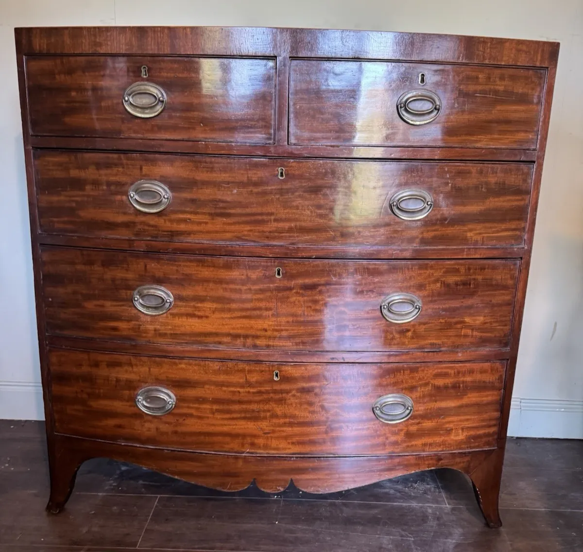 19th Century Mahogany Bow Fronted Chest Of Drawers photo for sale