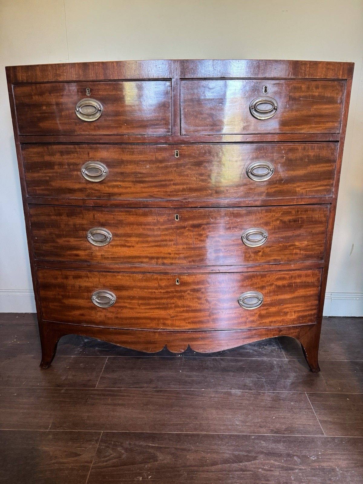 19th Century Mahogany Bow Fronted Chest Of Drawers photo Furniture