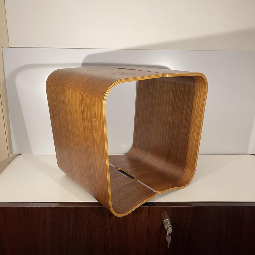 photo buy Scandinavian Stools Or Side Tables In Curved Multiplex Wood, Rosewood And Aluminum In The Style Of Alvar Aalto, 1970s, Set Of 2